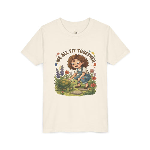 Youth tee with a curly-haired gardener beneath the willow from Cottage Creek Garden