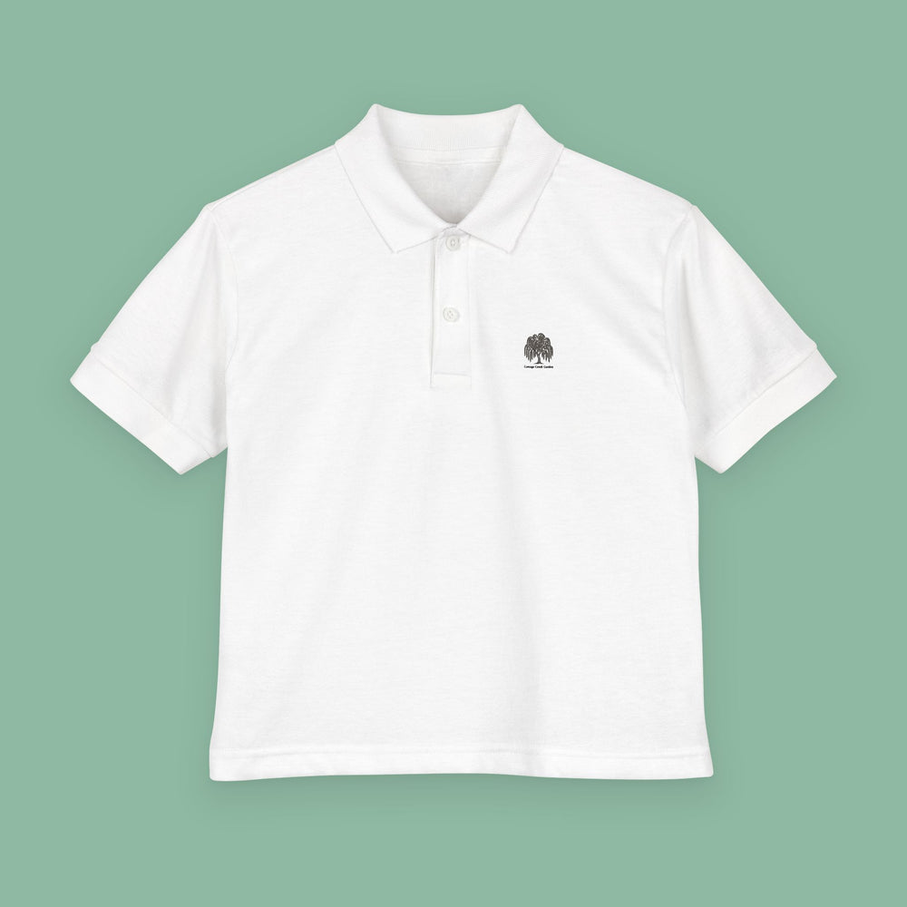 Kids' polo with the Cottage Creek Garden willow mark at the chest