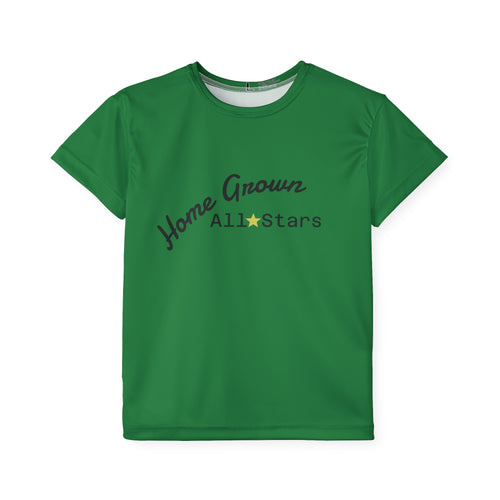 Kids' sports jersey with Home Grown All-Stars varsity script from Cottage Creek Garden