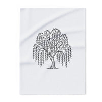Soft fleece blanket with a hand-drawn weeping willow from Cottage Creek Garden