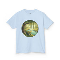 Kids' tee featuring Moss the tortoise by the willow and creek from Cottage Creek Garden